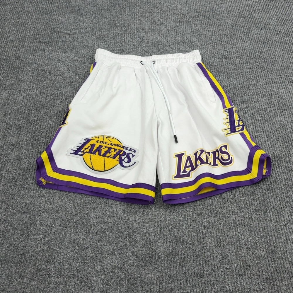 Los Angeles Lakers Pro Standard Shorts Mens S White Cotton Embroidered Athletic
